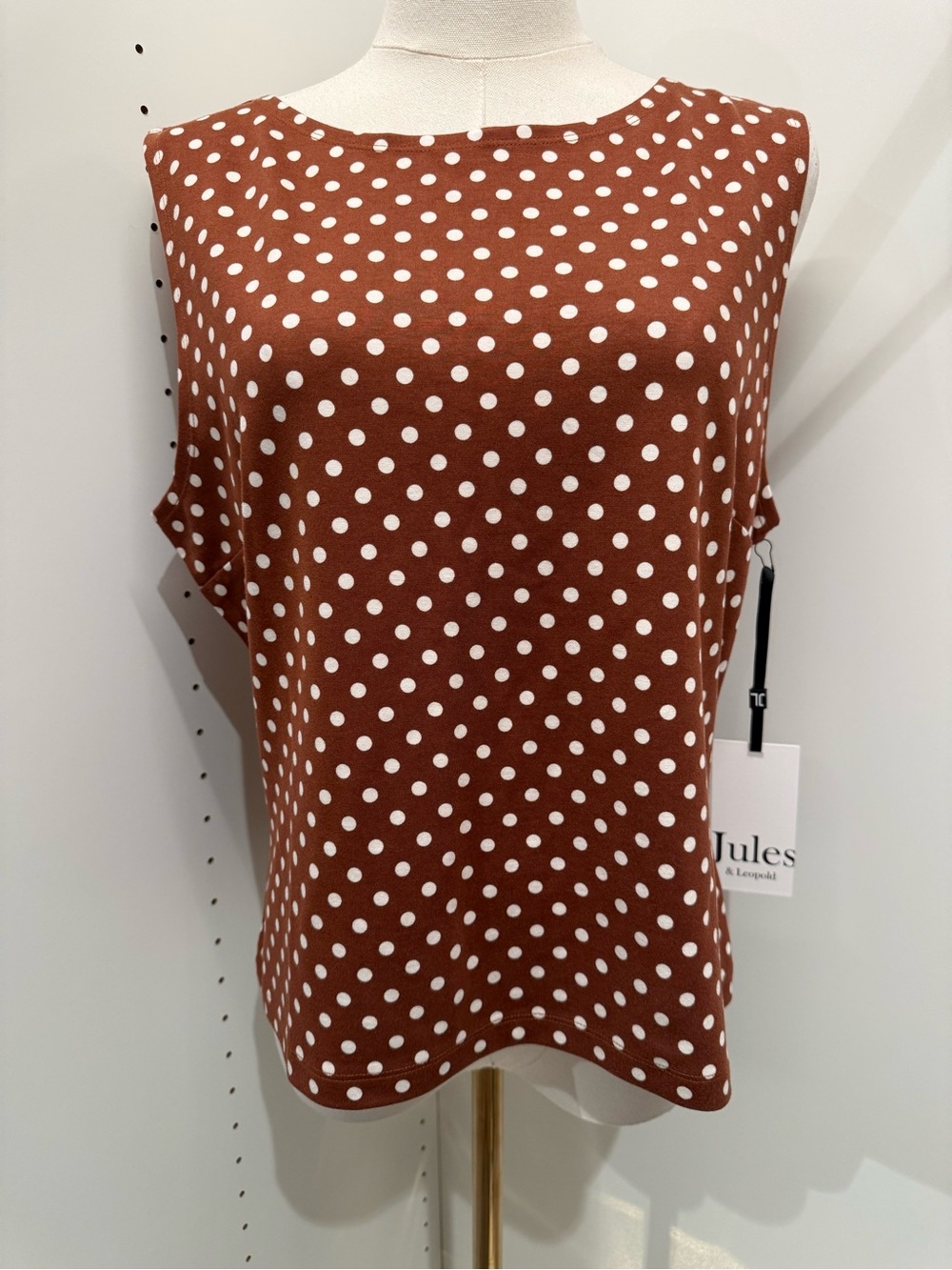 Jules & Leopold Rust Brown Polka Dot Sleeveless Blouse